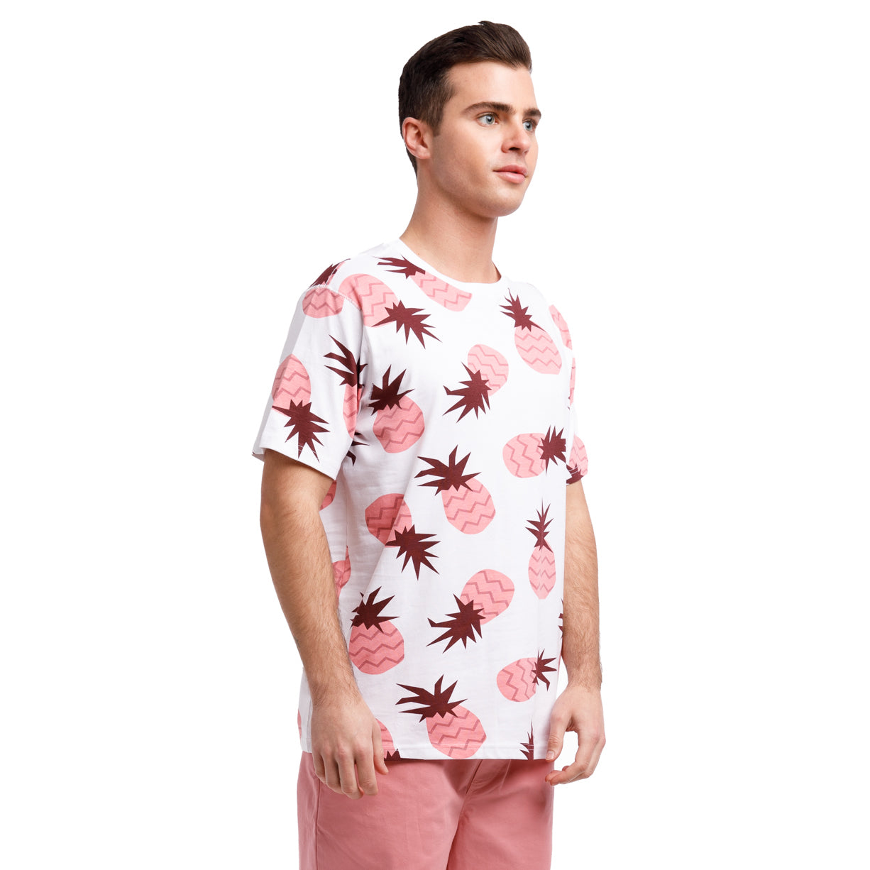 Printed Stretch Short Sleeve Crew Neck Tee | Pink Pineapples