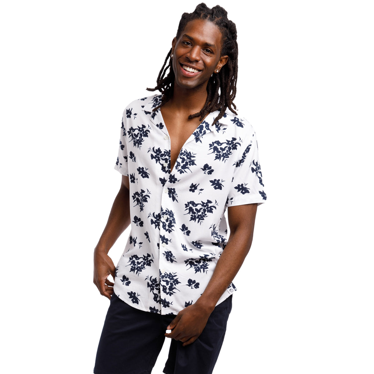Super Soft Relaxed Printed Short Sleeve Button Up Shirt | Cherry Blossoms