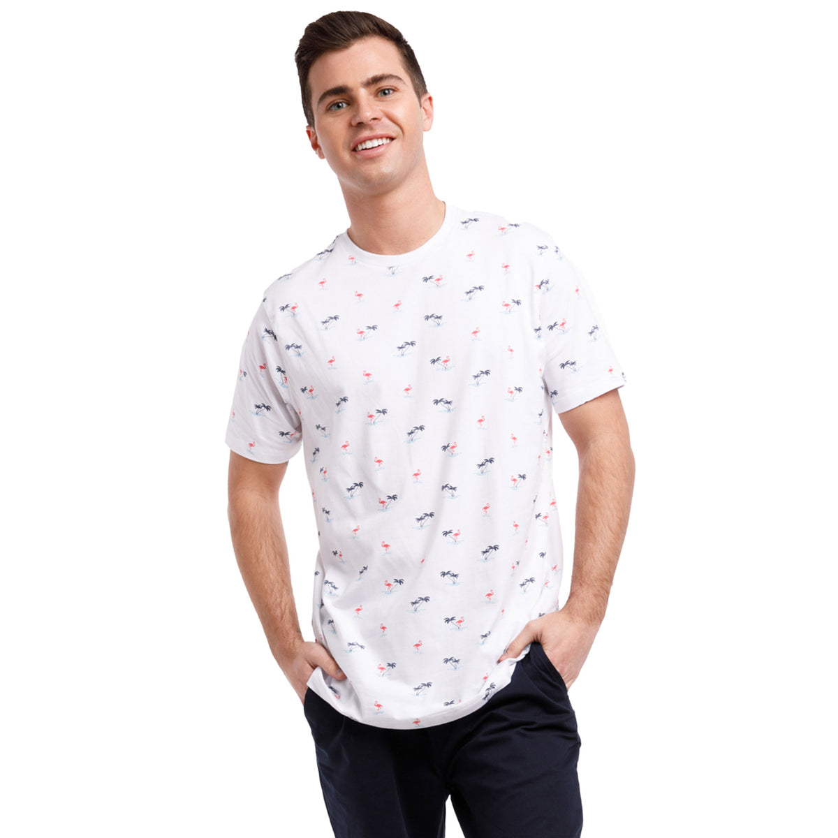 Super Soft Short Sleeve Printed Crew Neck | Flamingos & Palms