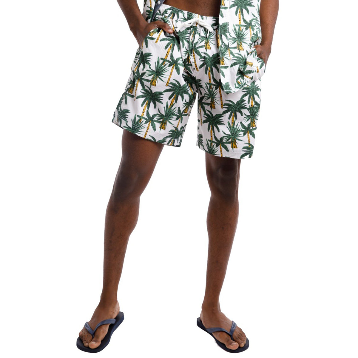 All Over Peached Poplin Print Drawstring Shorts | Tropical Palms