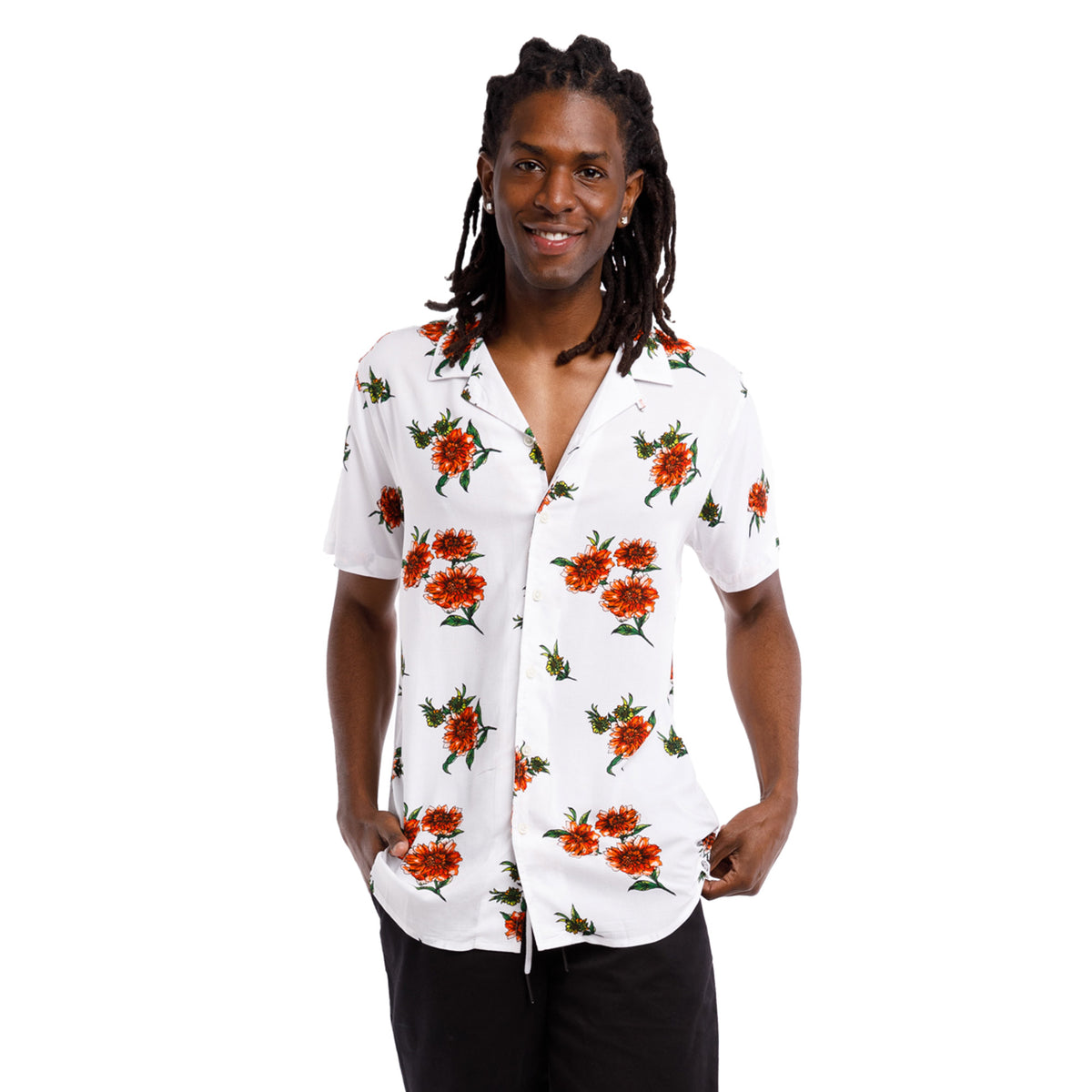 Super Soft Relaxed Printed Short Sleeve Button Up Shirt | Watercolor Zinnias