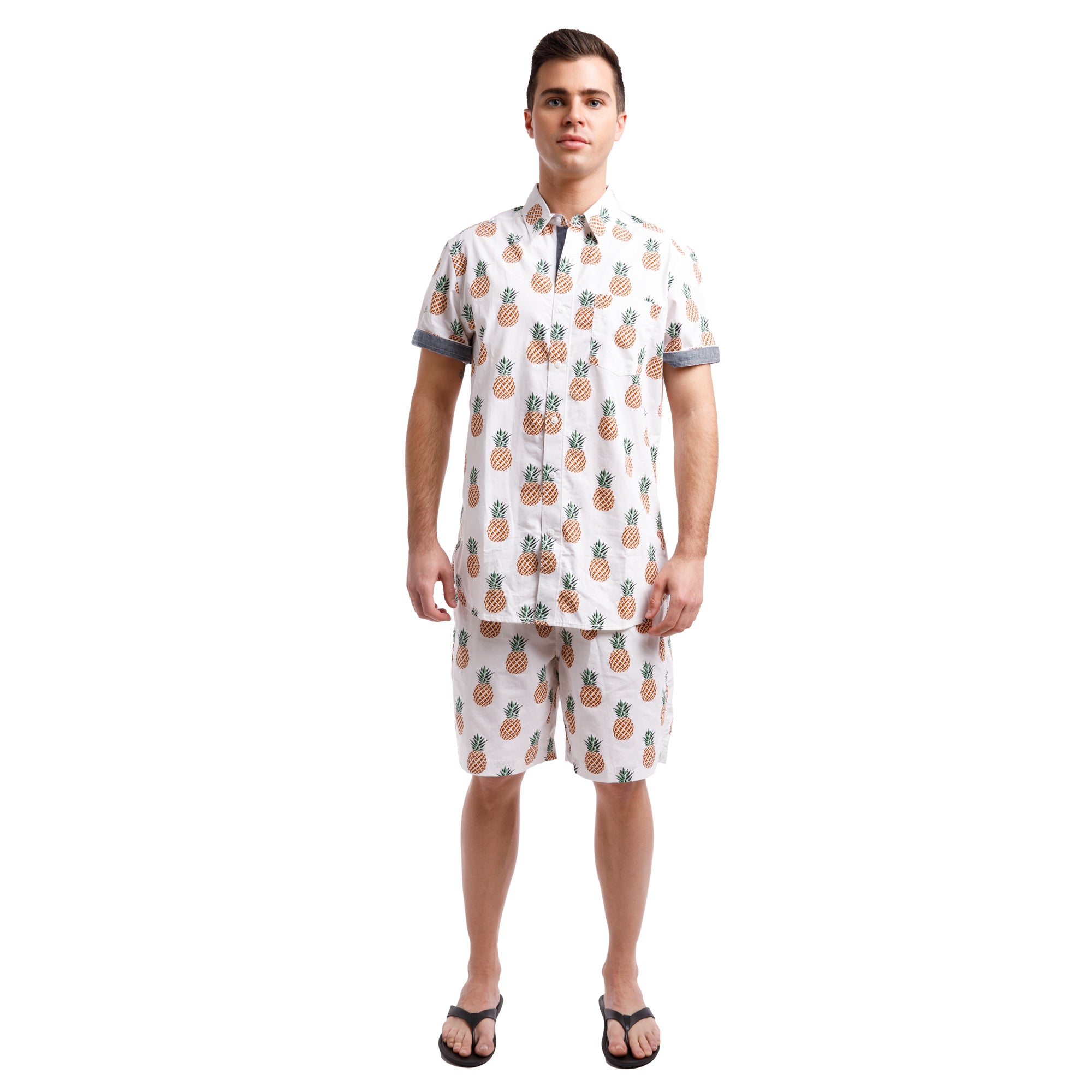 Printed Poplin Short Sleeve Button Up Shirt | Pineapples