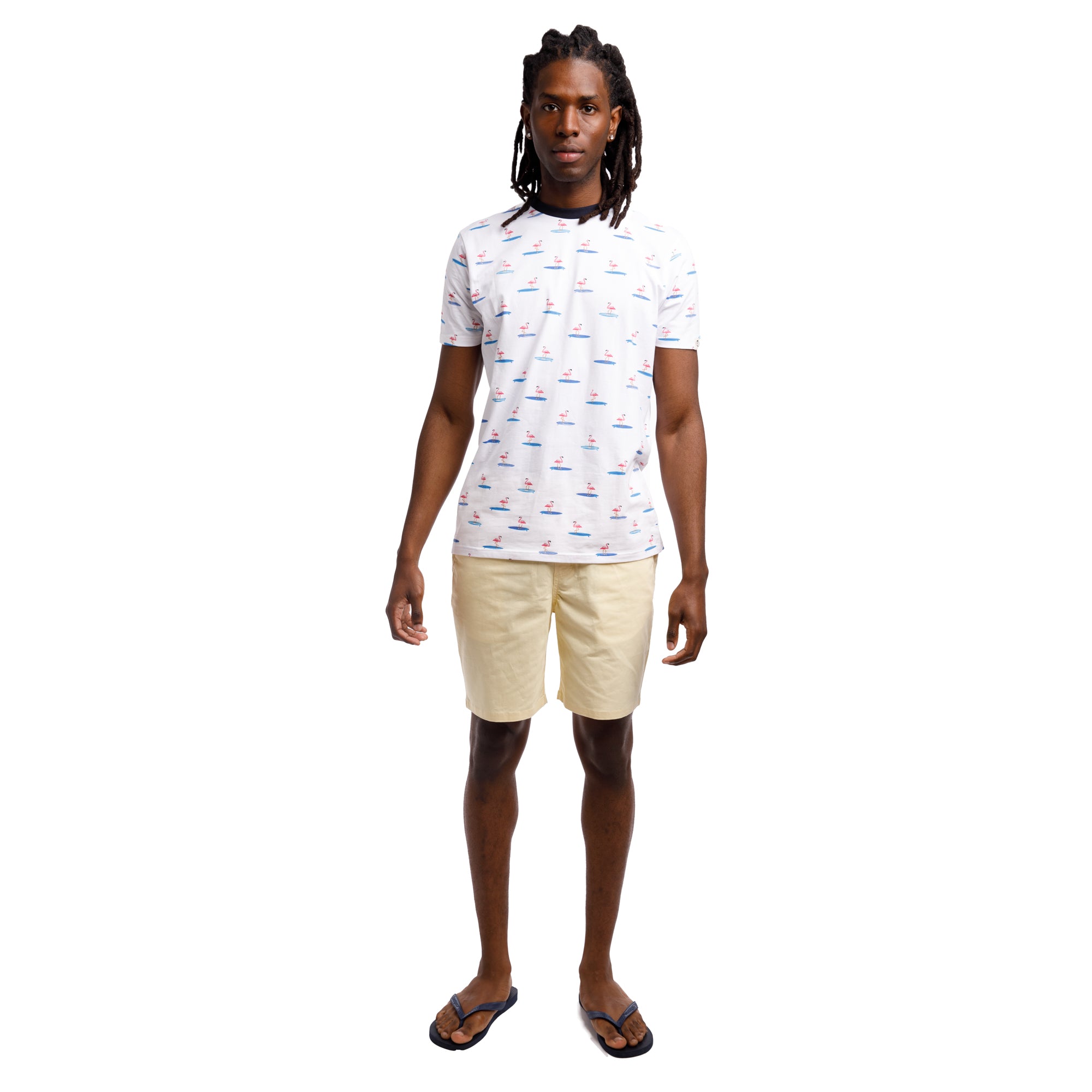 Patterned Print Jersey Crew Neck Tee | Surfing Flamingos