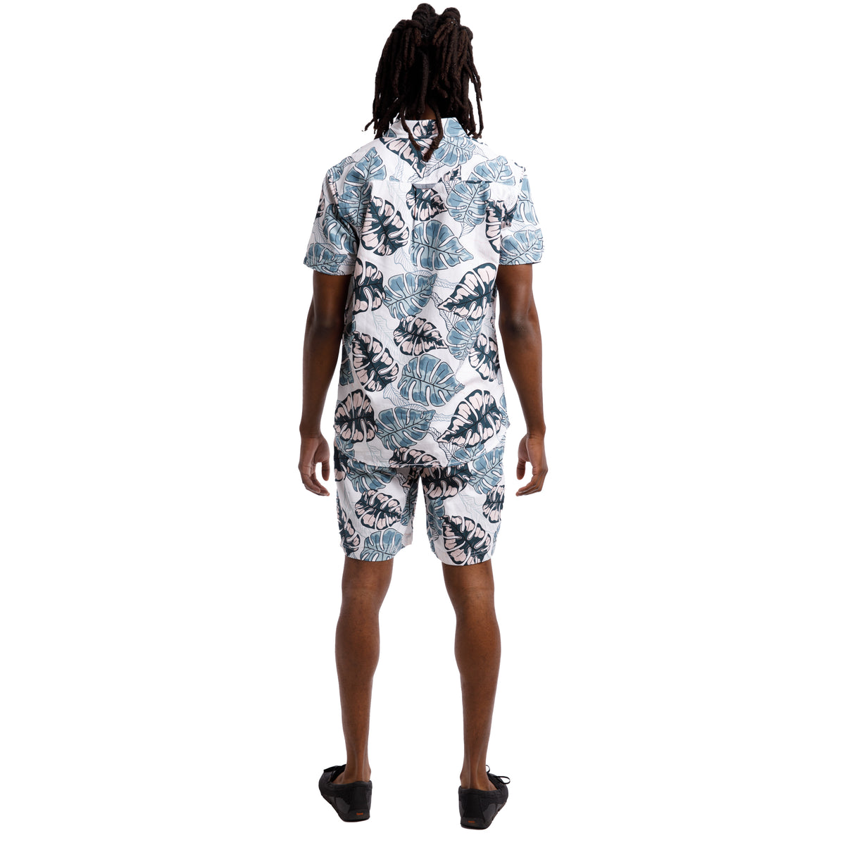 Printed Poplin Short Sleeve Button Up Shirt | Mint Tropical Leaves