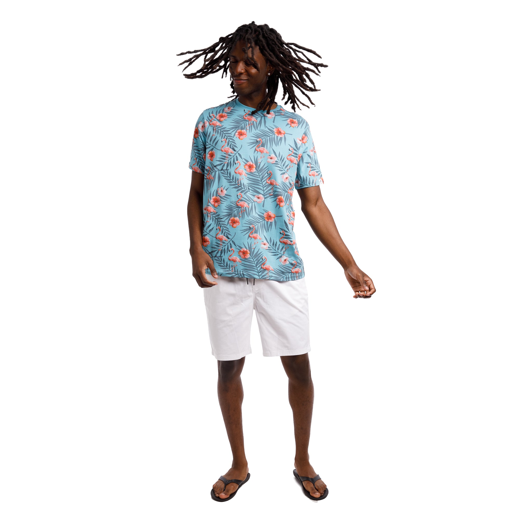 Printed Stretch Short Sleeve Crew Neck Tee | Flamingo