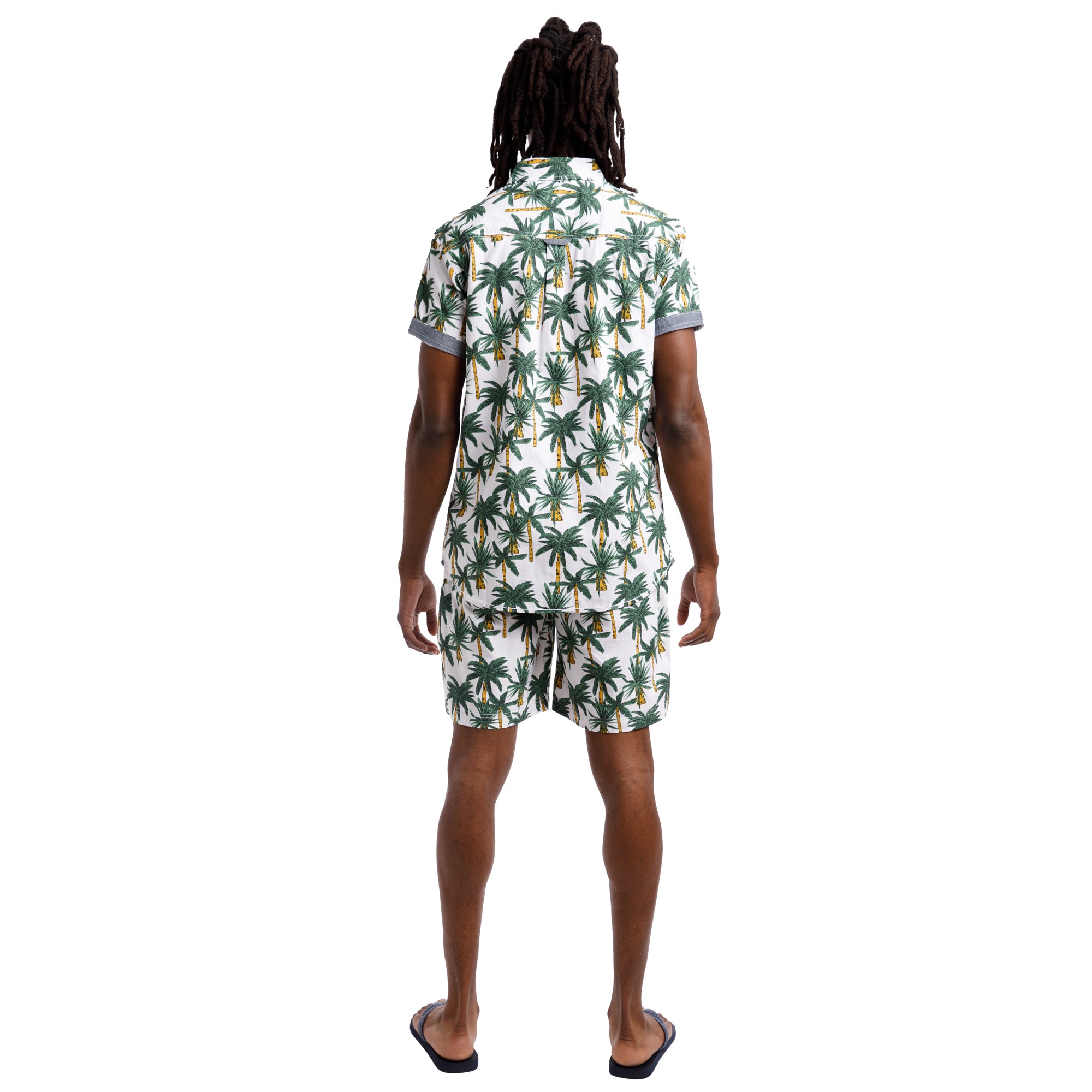 Printed Poplin Short Sleeve Button Up Shirt | Tropical Palms