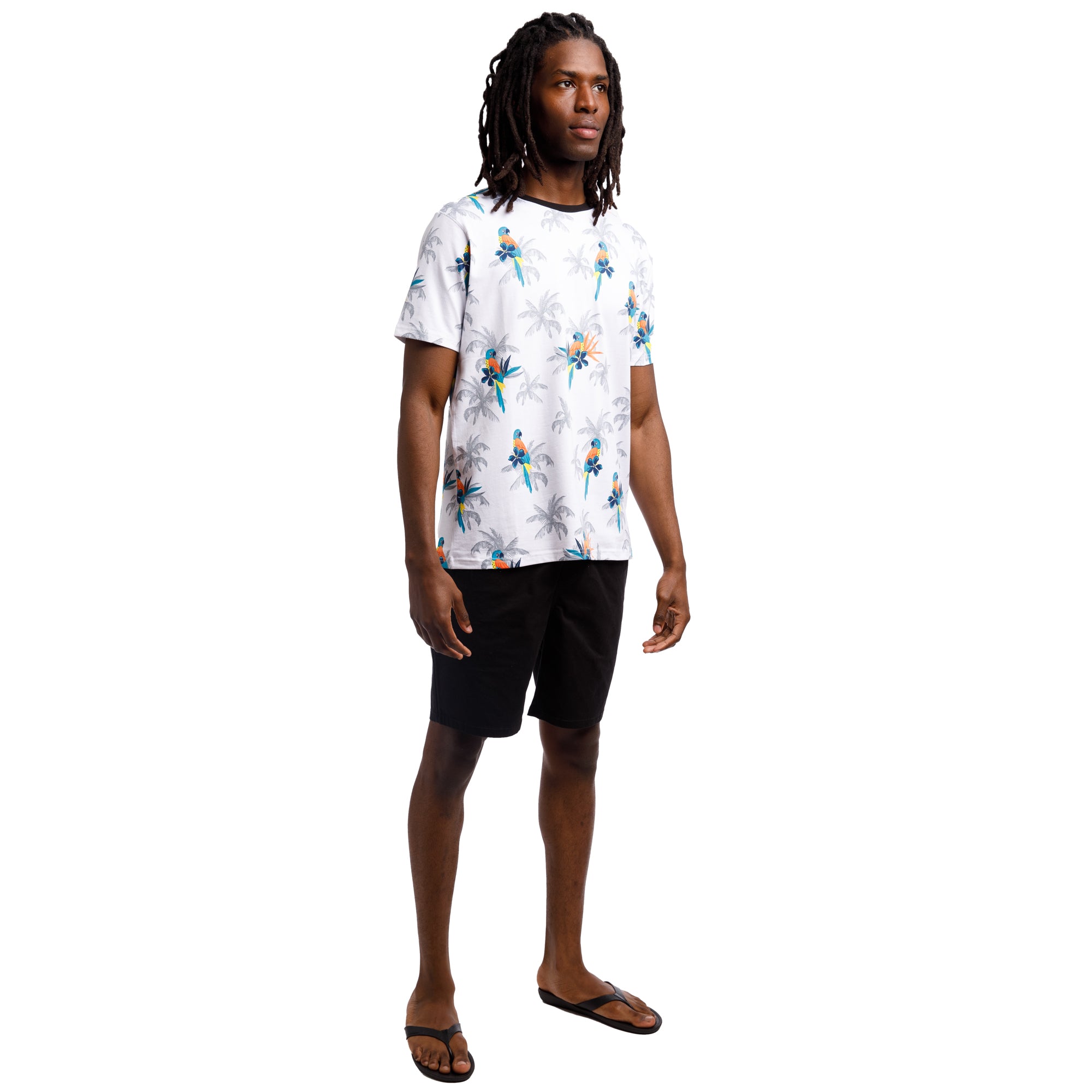 Printed Stretch Short Sleeve Crew Neck Tee | Parrot Paradise