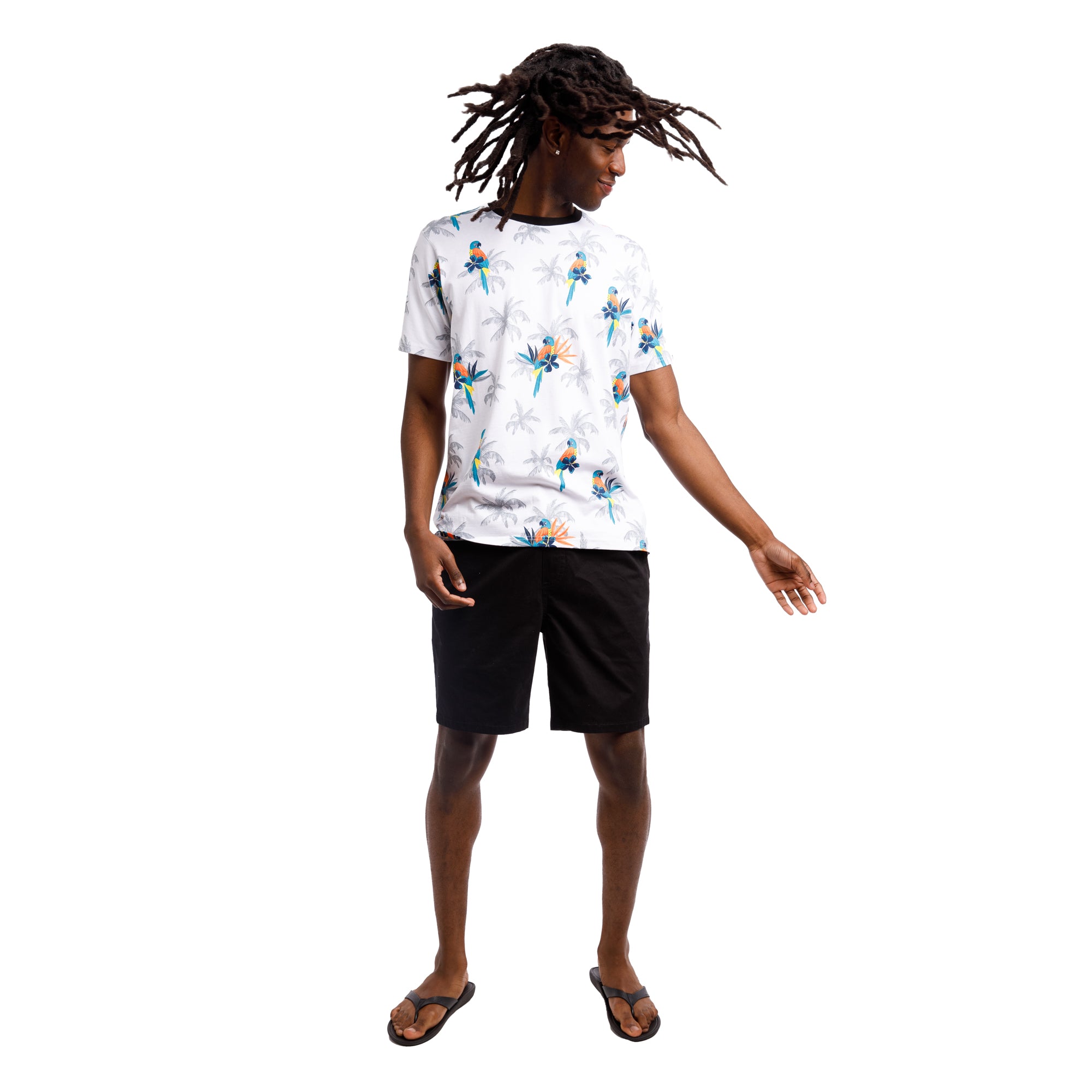 Printed Stretch Short Sleeve Crew Neck Tee | Parrot Paradise