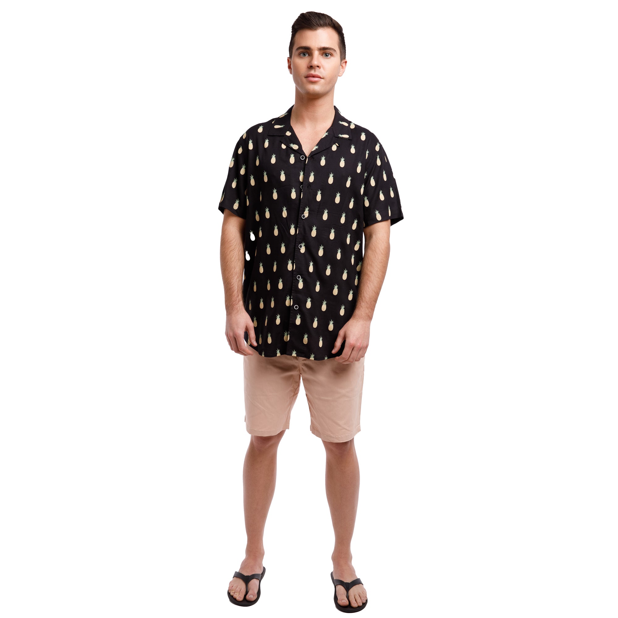 Super Soft Relaxed Printed Short Sleeve Button Up Shirt | Pineapples A'Plenty