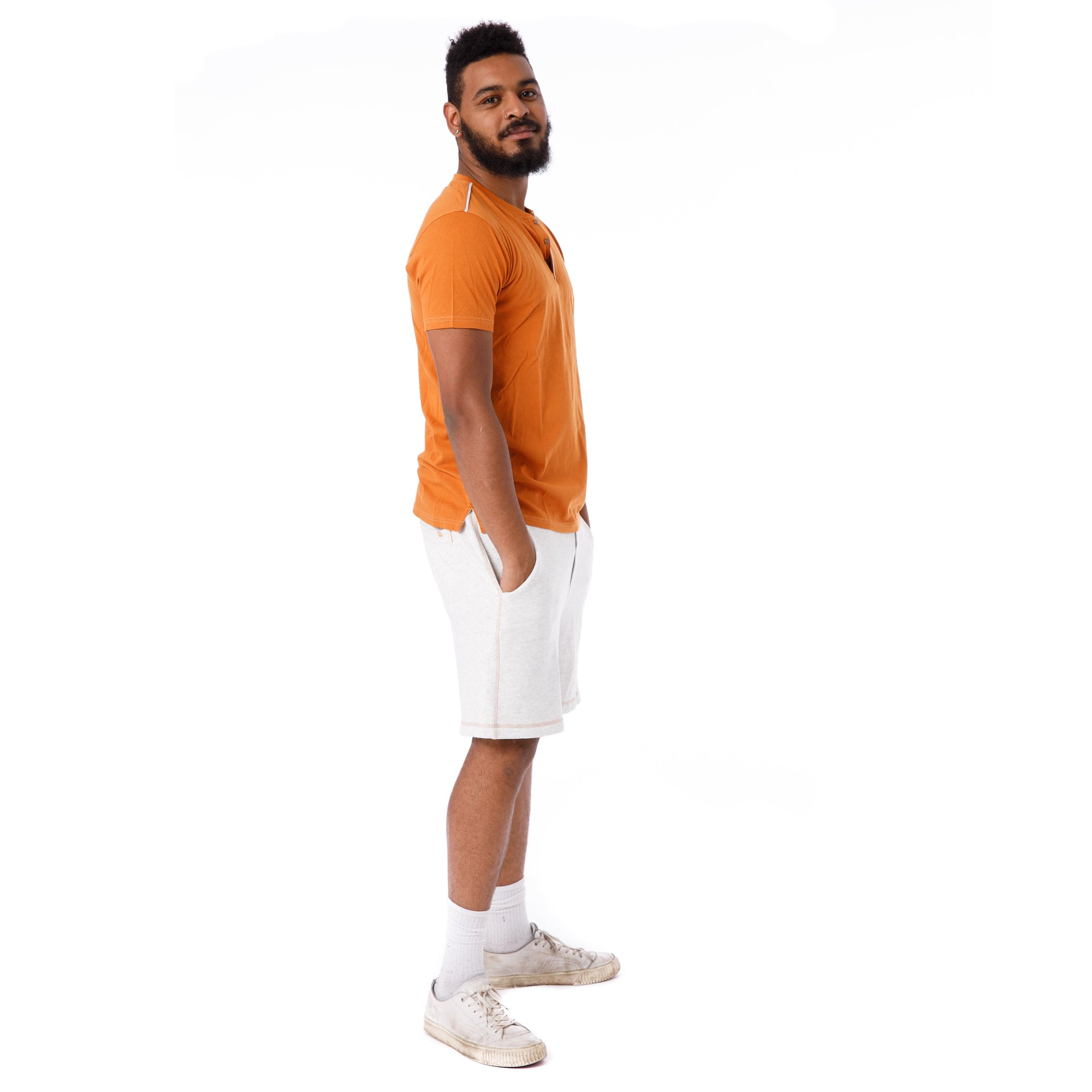 Organic Short Sleeve Henley T-Shirt / Orange