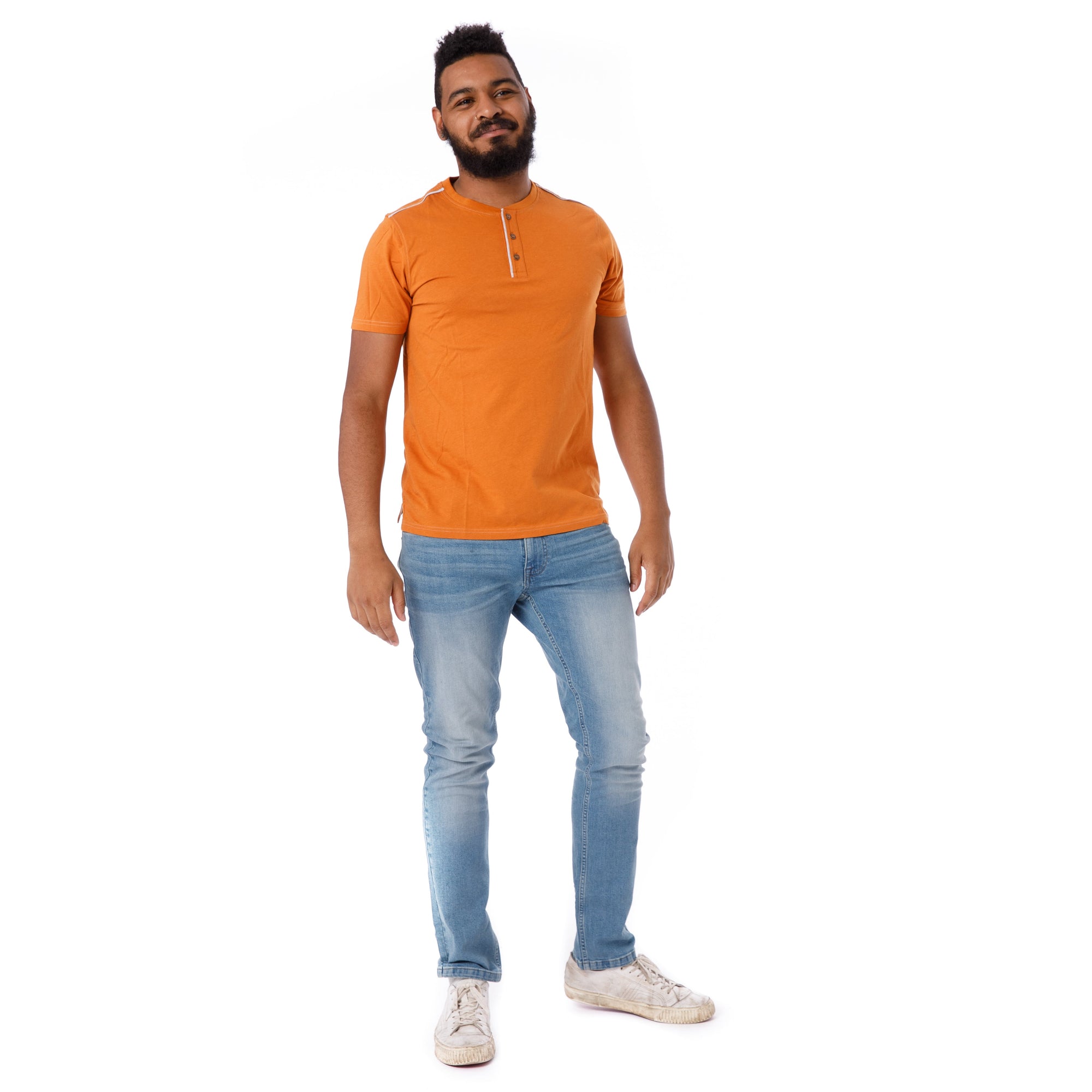 Organic Short Sleeve Henley T-Shirt / Orange