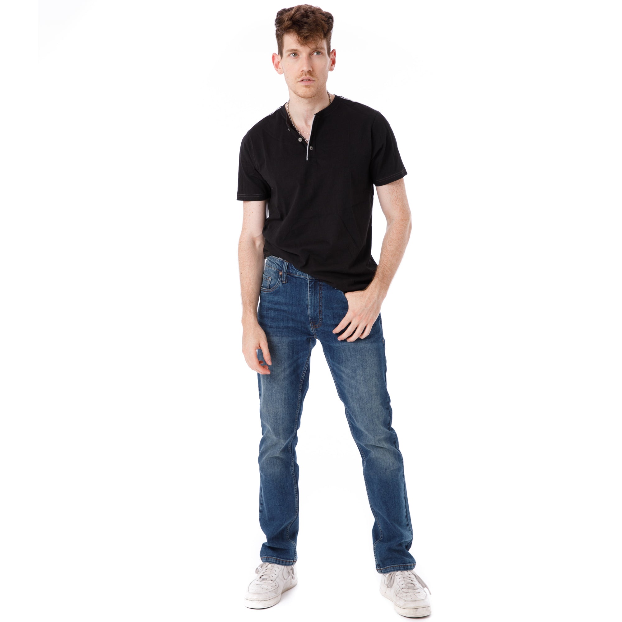 Organic Short Sleeve Henley T-Shirt / Black