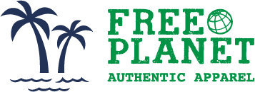 Free Planet Logo in Green with Blue Palm Trees to the left.