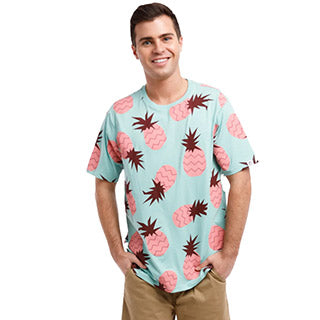 Printed Stretch Short Sleeve Crew Neck Tee | Pink Pineapples