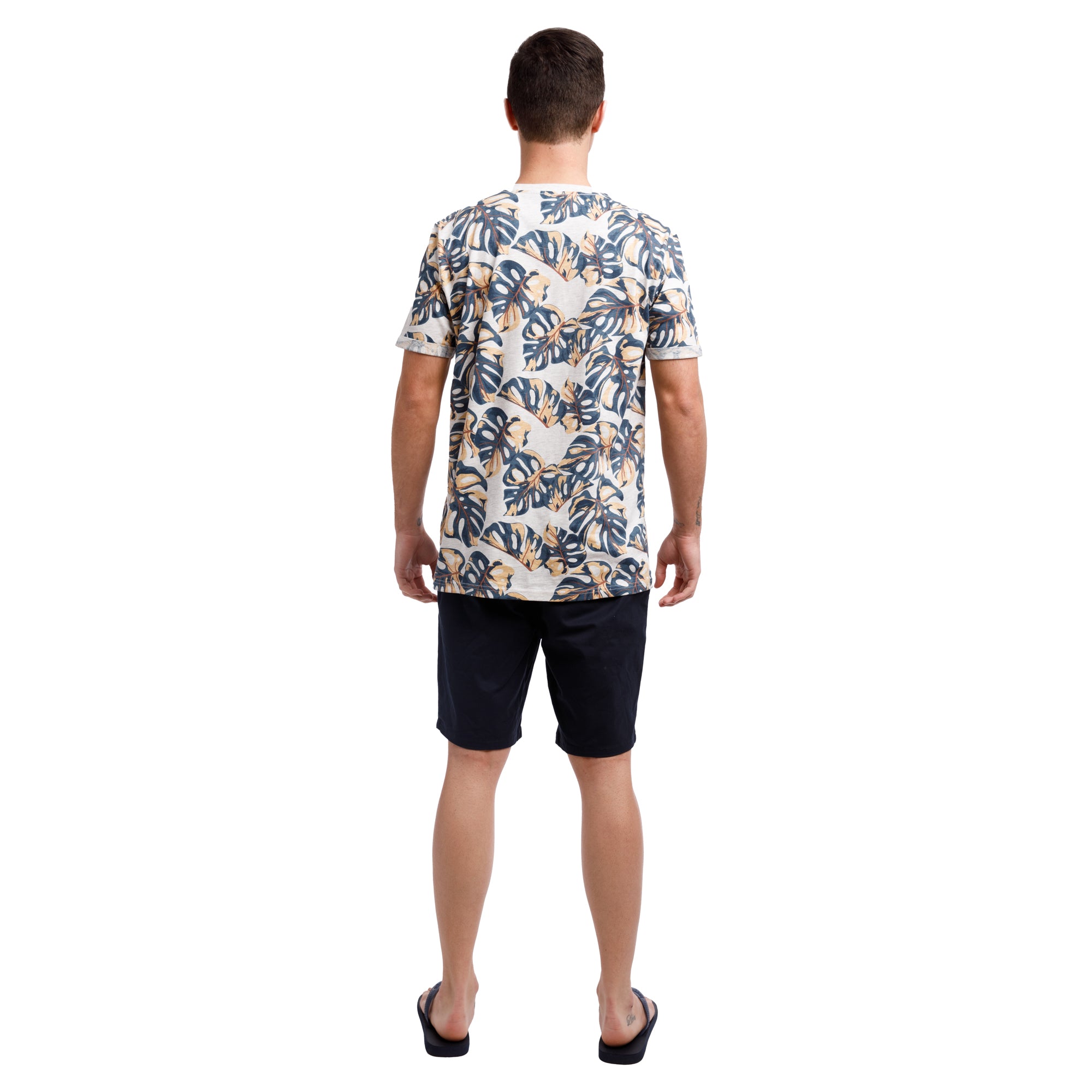 Organic Heather Short Sleeve Printed Crew Neck Tee | Tropical Leaf